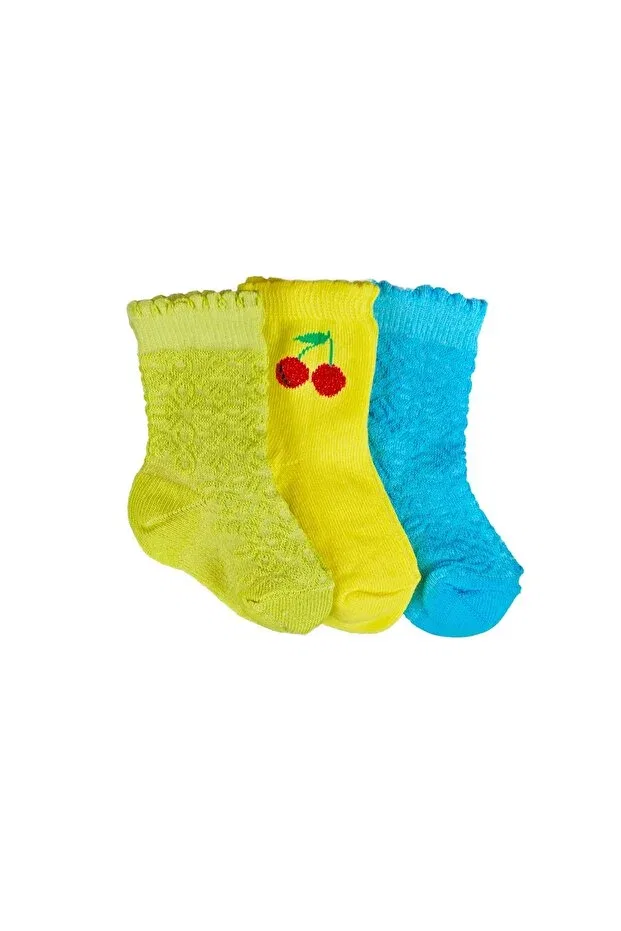 Детские носки для девочек с принтом Cherry Patterned Cinnamon Bunny, Green