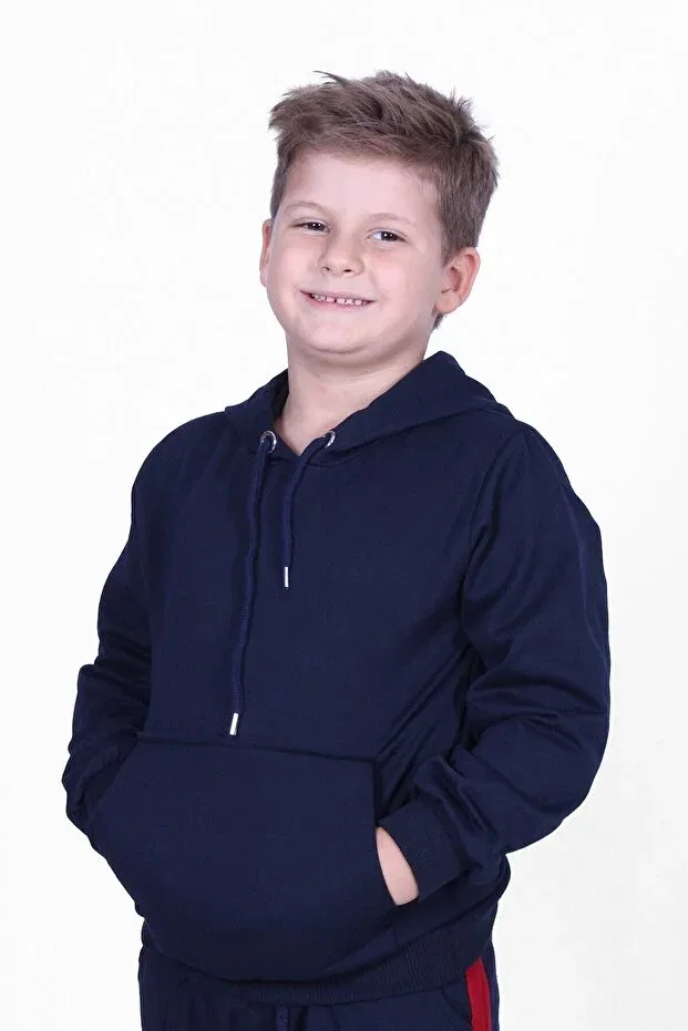 Детское худи для мальчиков с принтом X Printed Kangaroo Pocket Hooded Boy's Sweatshirt Panio Kids, Navy Blue — фото 2