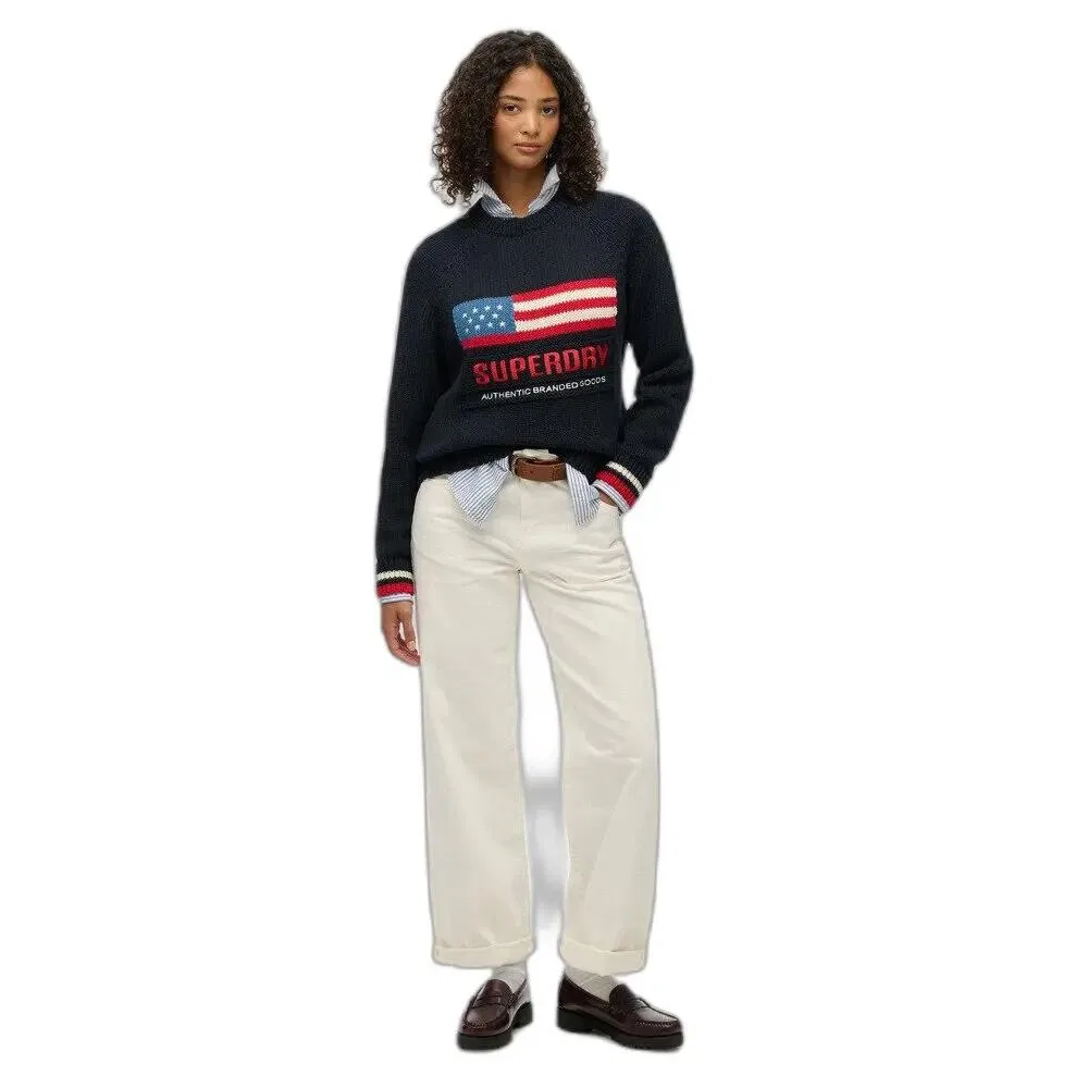 Женский пуловер с круглым вырезом и регланом Americana Superdry, Blau