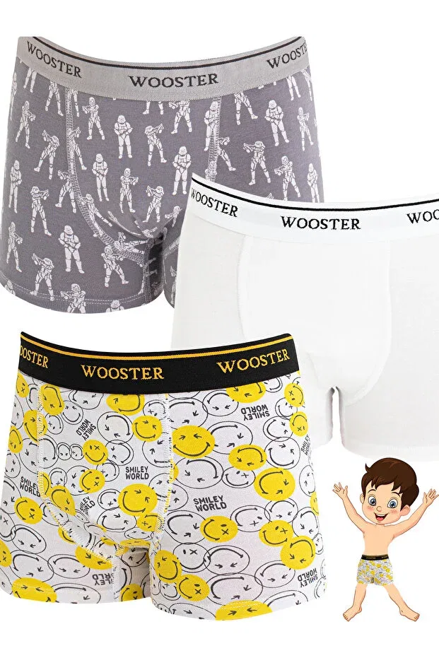 Детские боксеры для мальчиков с принтом Wooster, Yellow-Grey-White