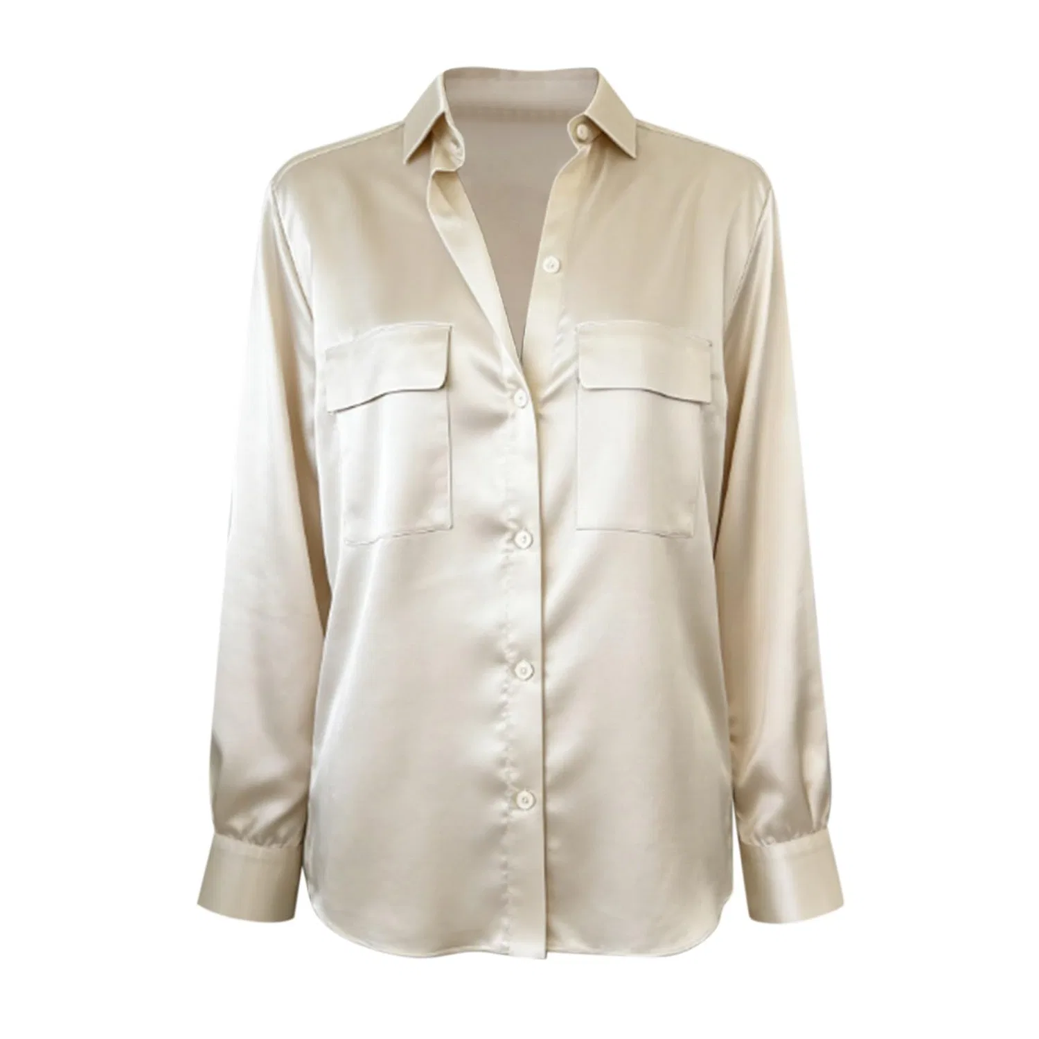 Женская блузка из атласа с длинным рукавом, Khaki Satin Blouses for Women — фото 3