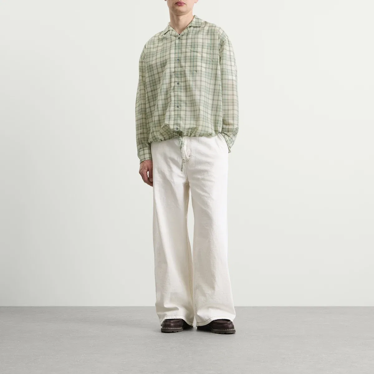 Рубашка свободного кроя с принтом Check Veil Boxy Shirt Ami Paris, Vert Sapin Blanc Creme — фото 4