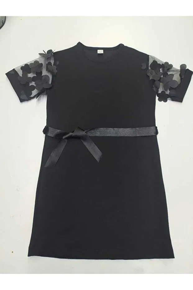 Детское платье для девочек с коротким рукавом Melek Bebeğim, Black Short Sleeve — фото 3