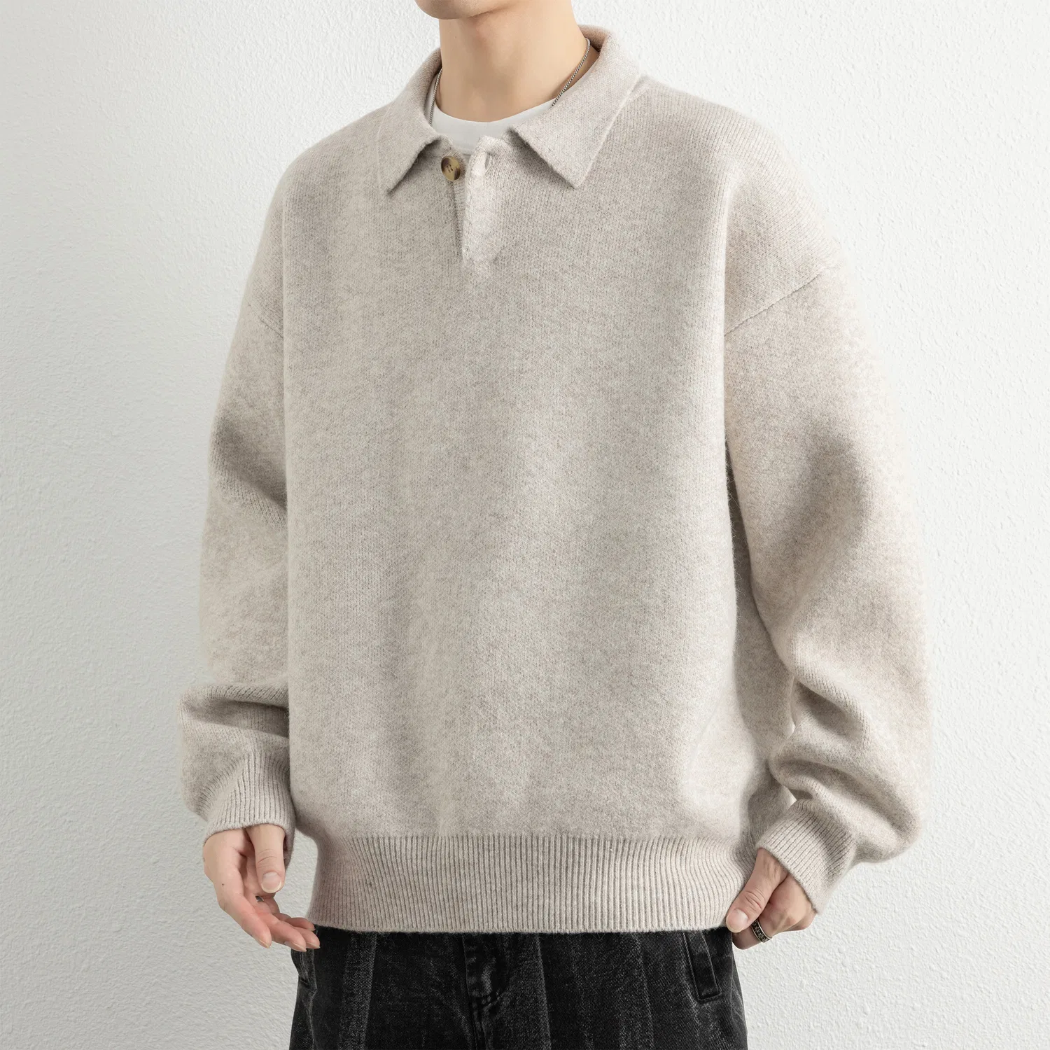 Детский свитер с поло-воротником, прямого кроя, модель Polo Collar Moderate Straight Fit, Jeep, Morning Apricot — фото 4