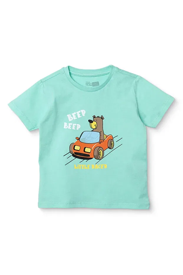 Детская футболка для мальчиков с принтом Hellobaby Hellobaby Baby Boy Tshirt Animal Printed Crew Neck Short Sleeve Ebebek Hello Baby, Mint