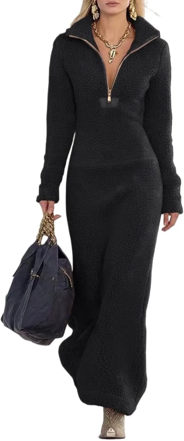 Женское повседневное платье с полузамком Fleece, Black