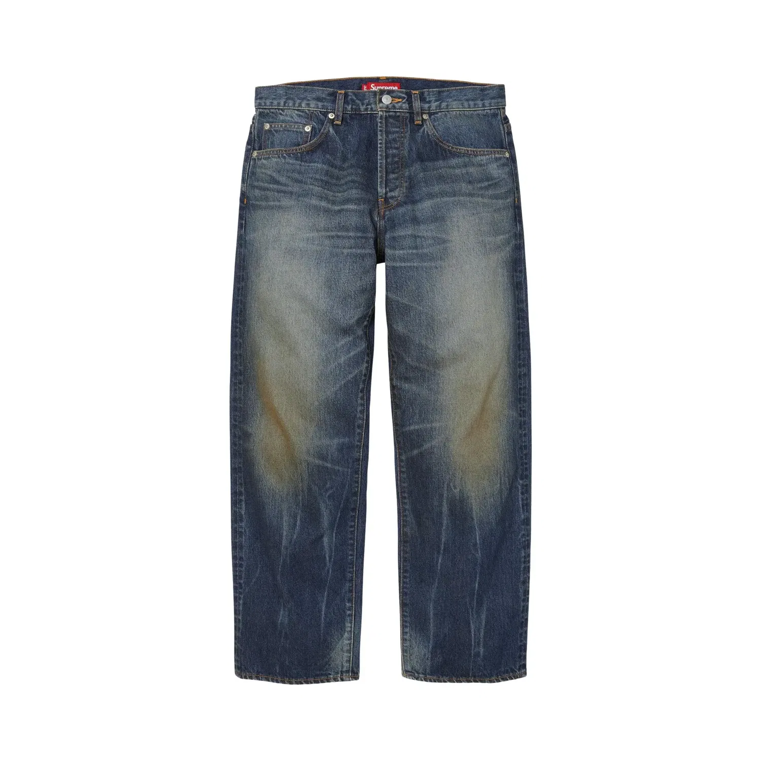 Джинсы свободного кроя Supreme Distressed Loose Fit Selvedge Jean, Washed Indigo