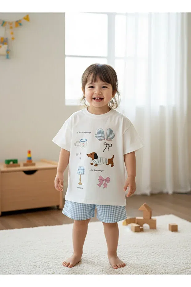 Детская футболка для девочек с принтом Girl'S t-shirt with dog and cup Pufiko Kids, White — фото 2