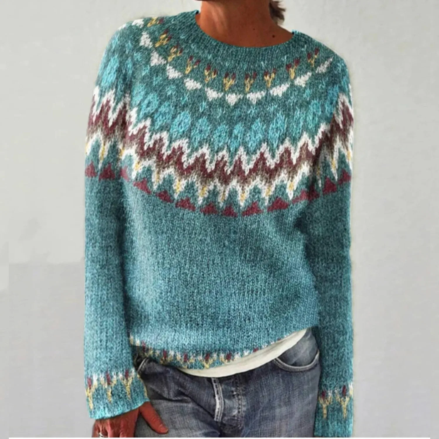 Женский джемпер с жаккардовым узором Fair Isle, Z22 Sky Blue — фото 2