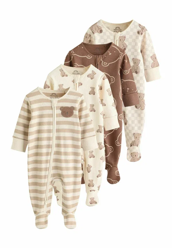 Комплект пижам Rib, Regular fit -bear two way zip 4 pack, Next, коричневый