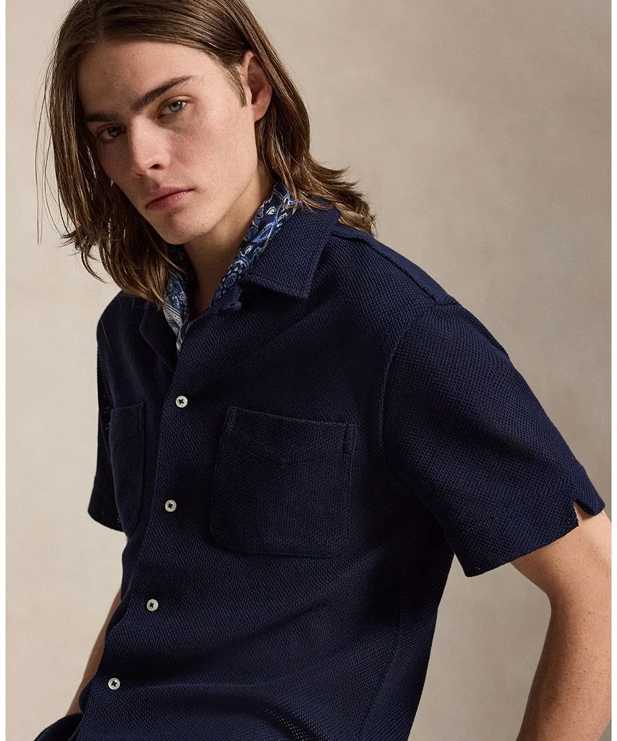 Рубашка с коротким рукавом из текстурного пике с вышивкой Polo Ralph Lauren, Cruise Navy — фото 3