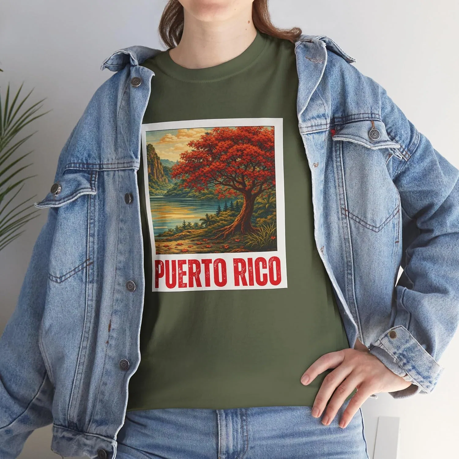 Мужская футболка с принтом Puerto Rico Scenic Boricua Heritage Mountain Flamboyan, хаки — фото 2
