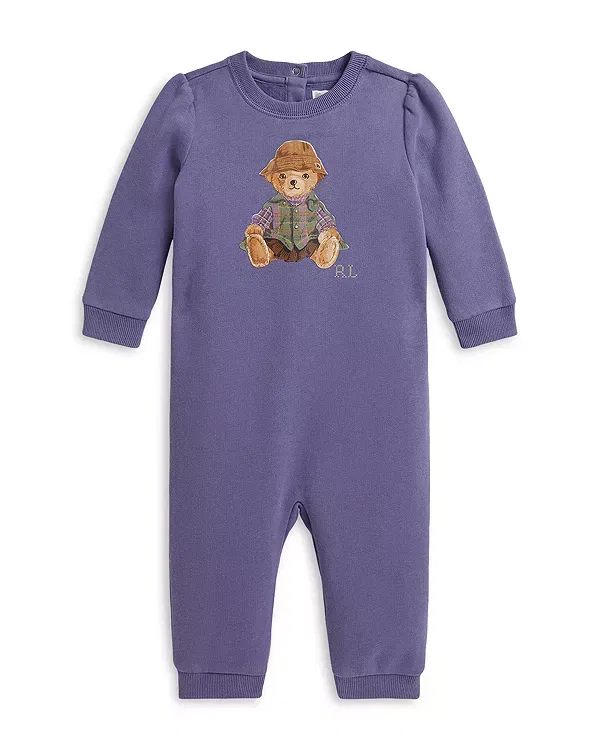 Детский комбинезон для девочек на флисе с принтом Polo Bear Ralph Lauren, фиолетовый