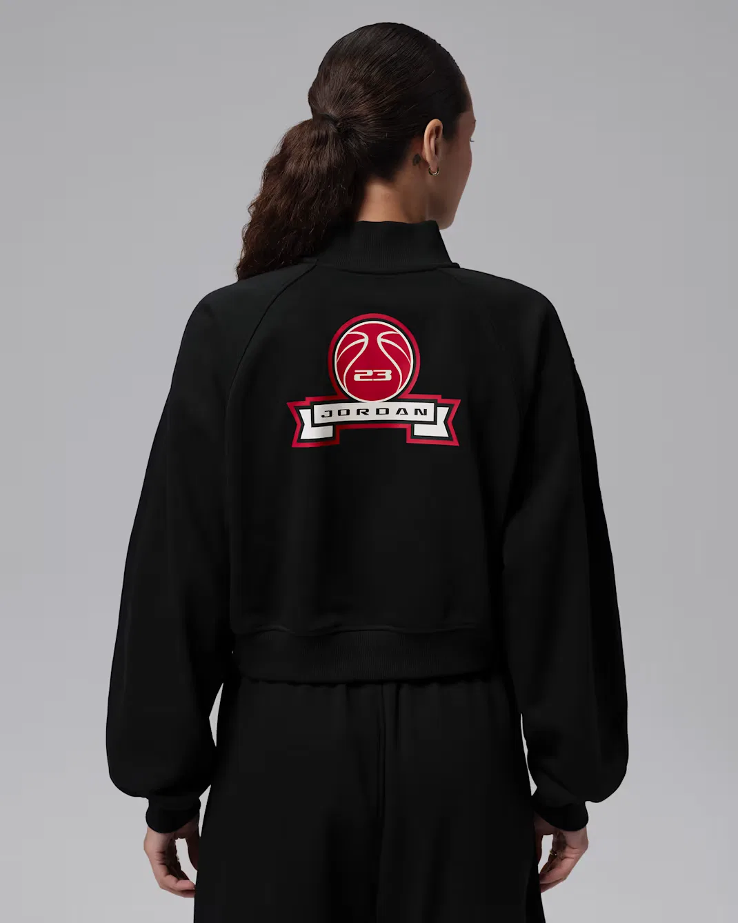 Укороченный женский топ с молнией на четверть длины Jordan Brooklyn Fleece, Black/Sail — фото 2