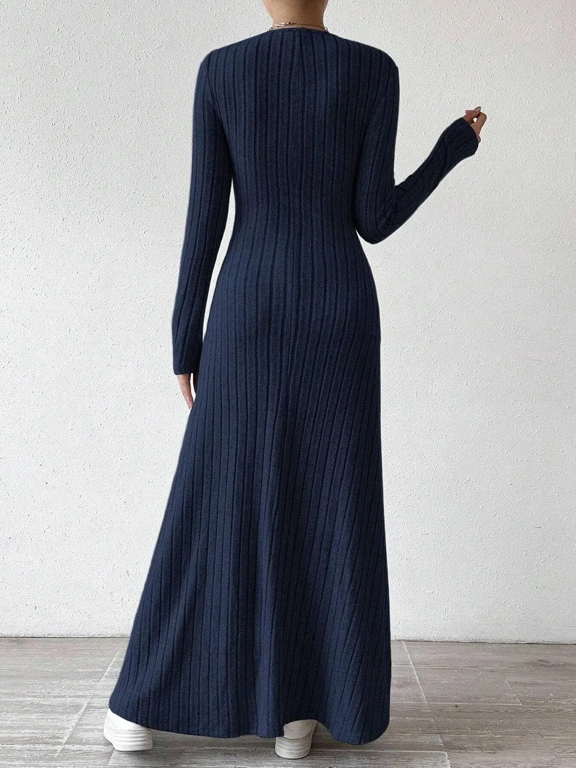 Женское платье A-силуэта с V-образным вырезом Yuchenda, Navy Blue — фото 3