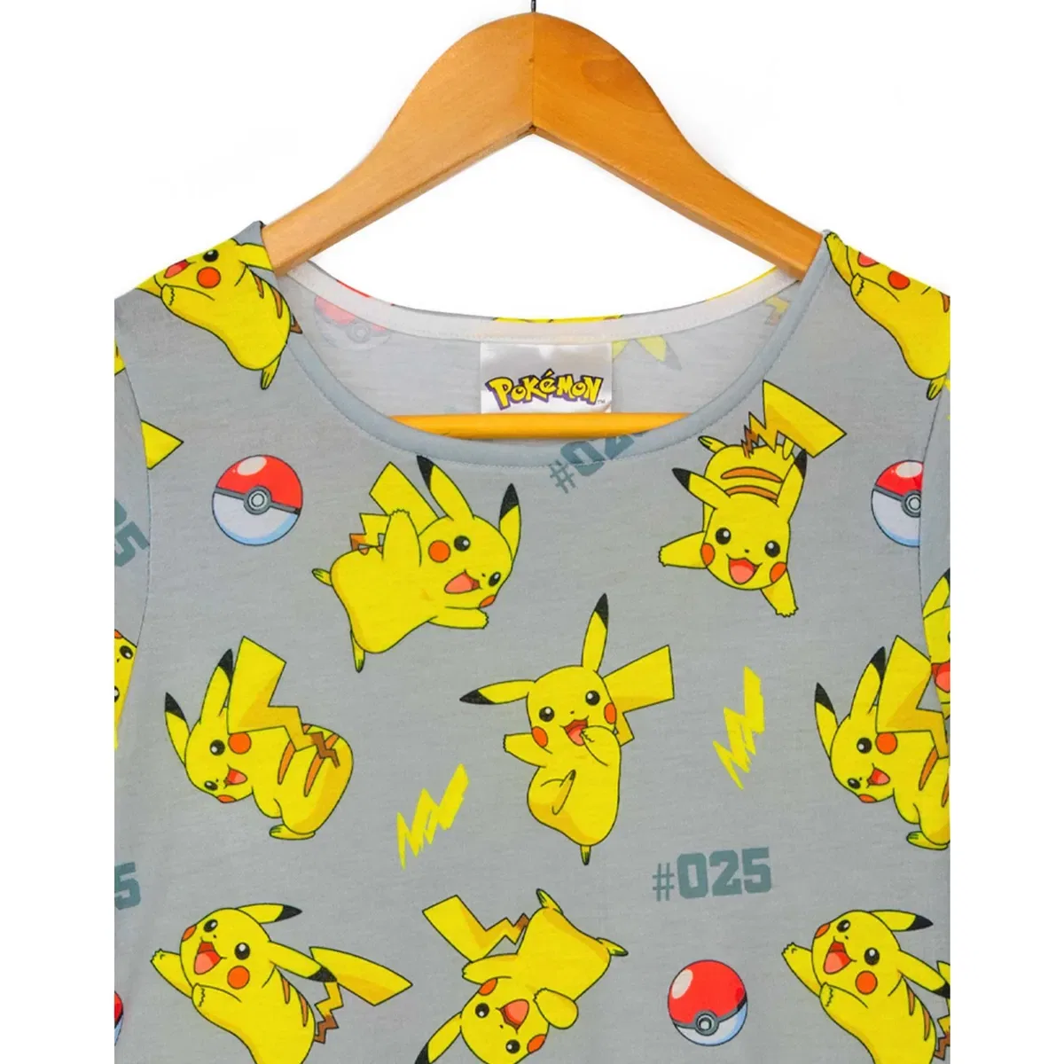 Детское платье-трапеция для девочек с коротким рукавом Pikachu Pokemon, Grey — фото 2