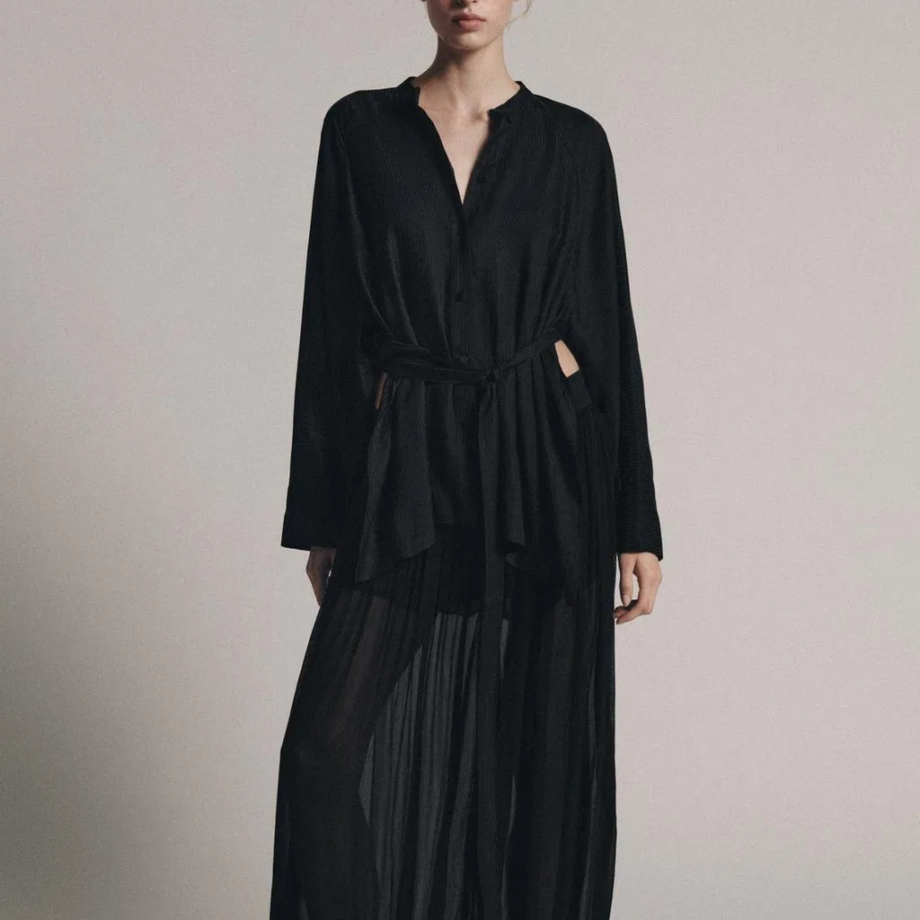 Женская рубашка с круглым вырезом ZW Shirts, ZARA, Black — фото 4