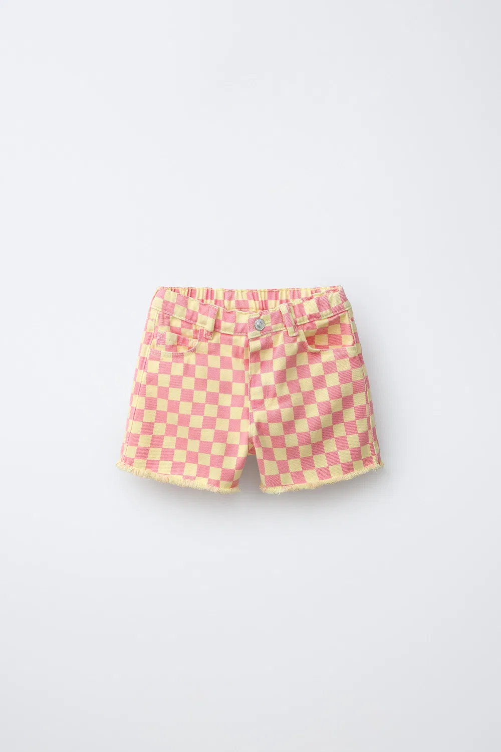 Шорты-бермуды из саржи в клетку, облегающие фигуру "мама" ZARA, Pink