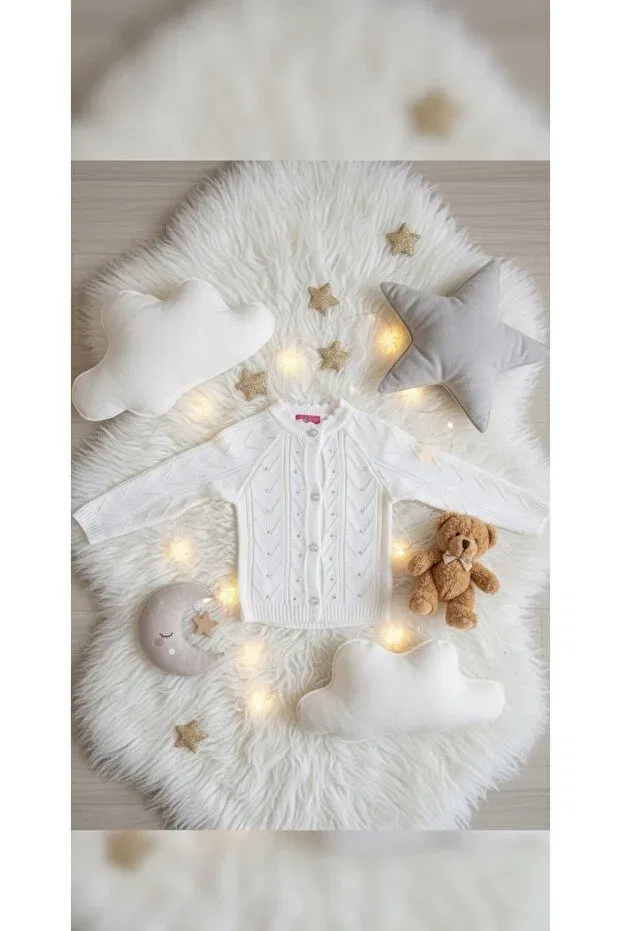 Детский кардиган хлопковый Embroidered cotton baby cardigan Balababy, White