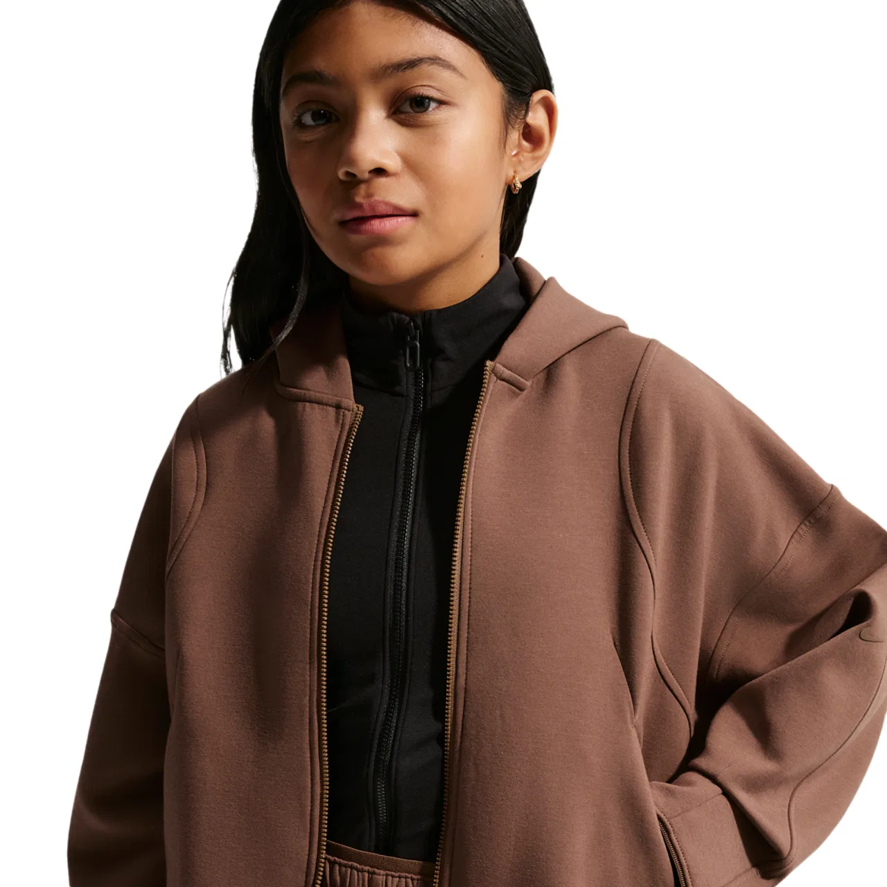 Детское худи для девочек с длинным рукавом Nike Mavn TechFit Knit FZ Hoodie, Fauna Brown/Fauna Brown/Black — фото 3