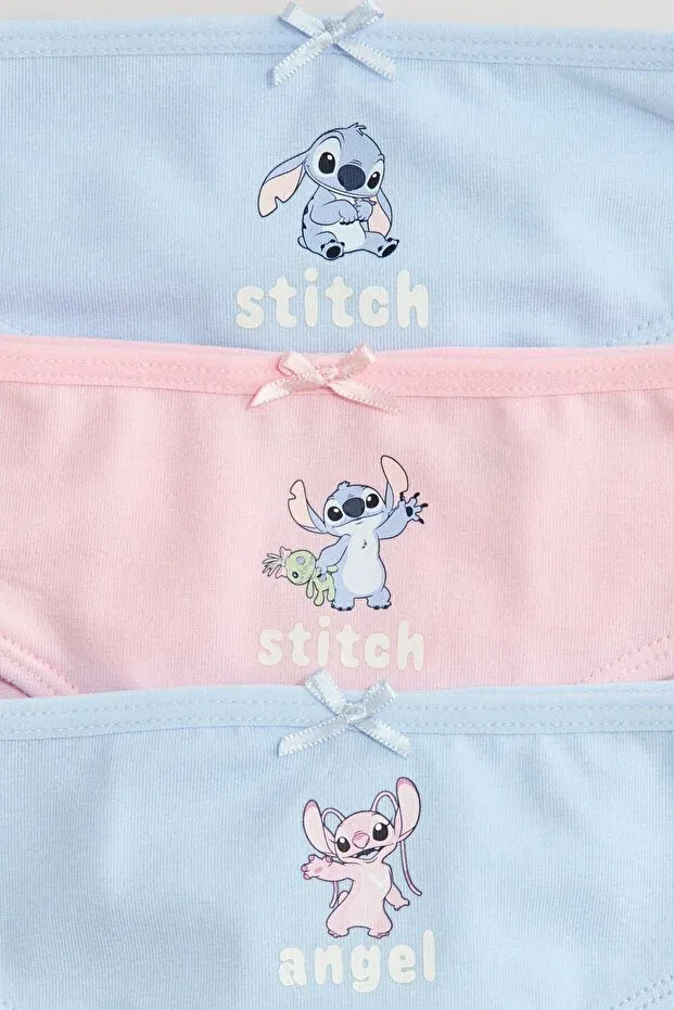 Детский комплект трусов для девочек хлопковый с принтом H&M, Light Blue/Lilo & Stitch — фото 3