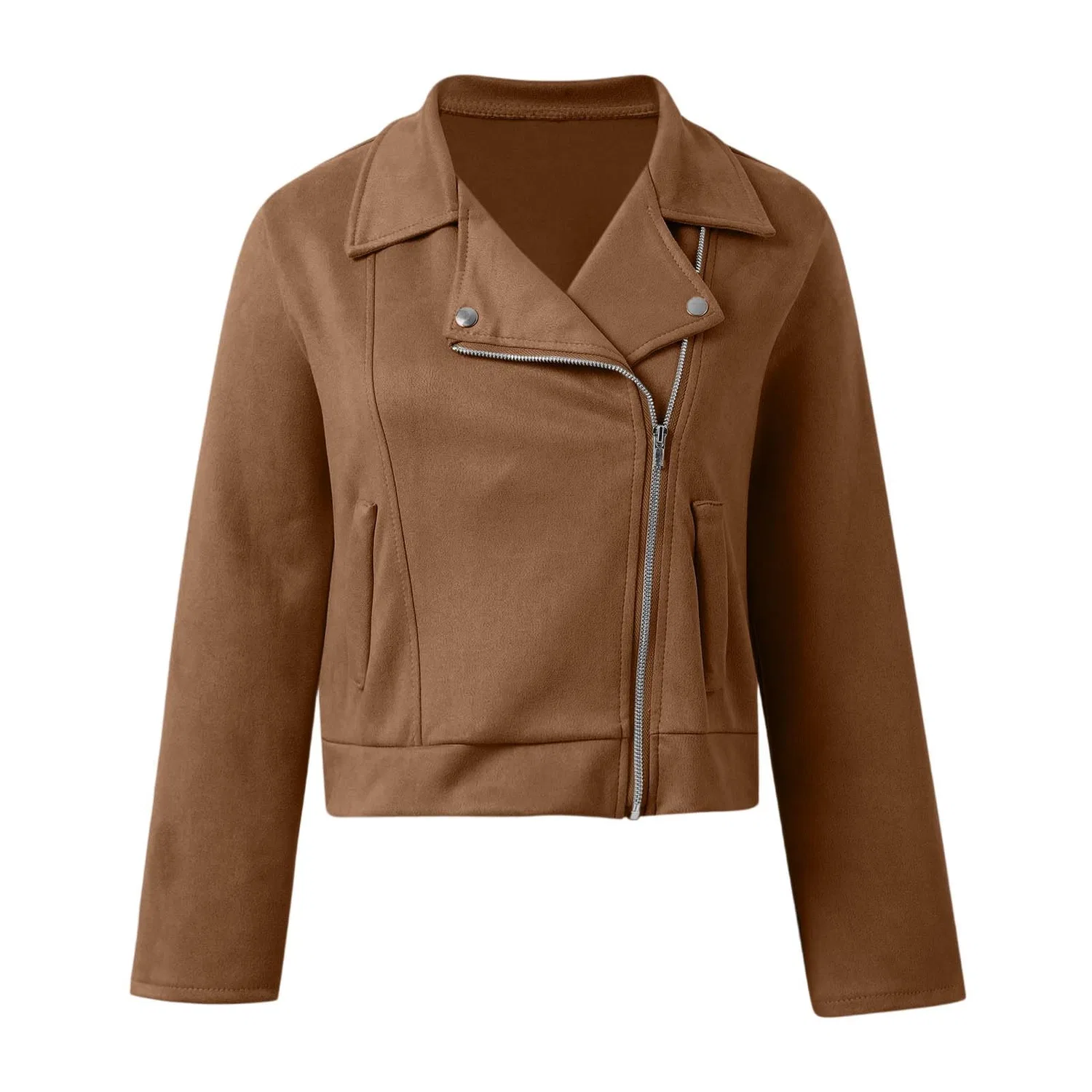 Женская зимняя куртка slim fit с молнией и высоким воротником, caffè — фото 4