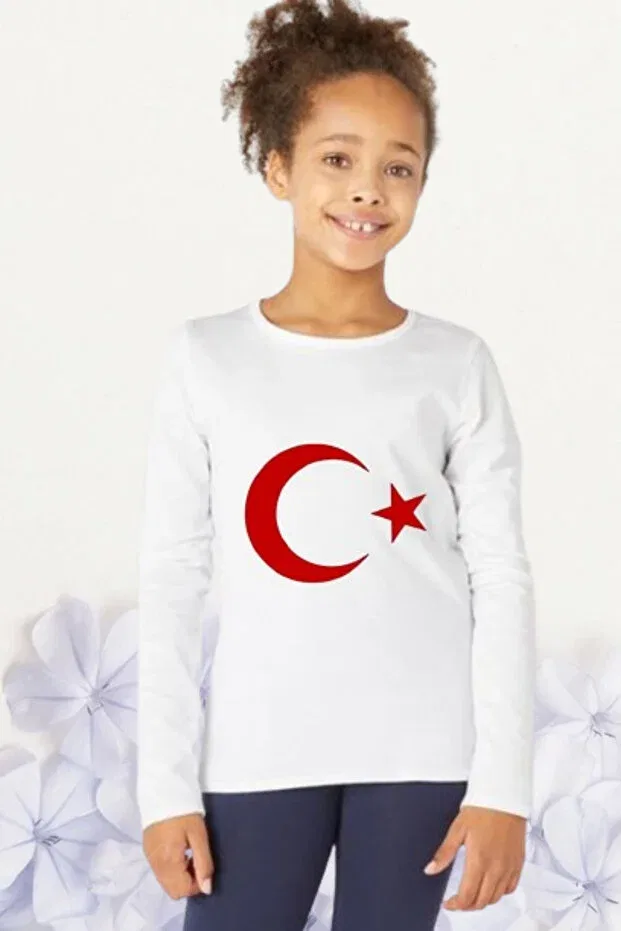 Детская футболка с принтом Girl Boy Child April 23 Flag Printed Generic Brands, Bayrakli - White