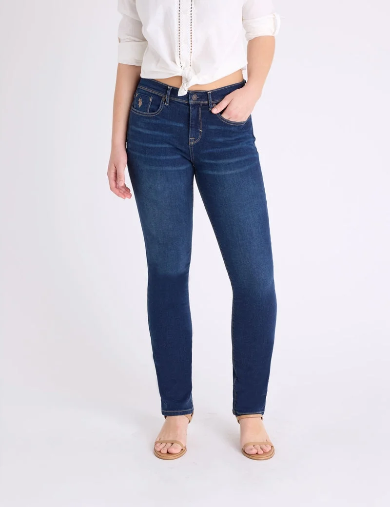 Женские джинсы U.S. Polo Assn. Mid Rise Slim Straight, синий — фото 4