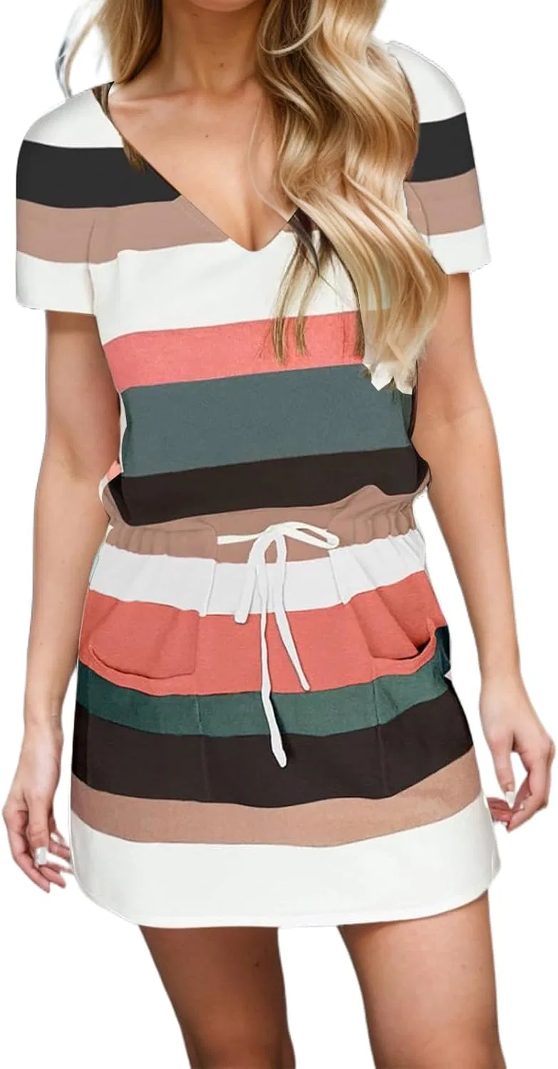 Женское мини-платье с полосками, завязками на талии, Summer Dresses, Color A6