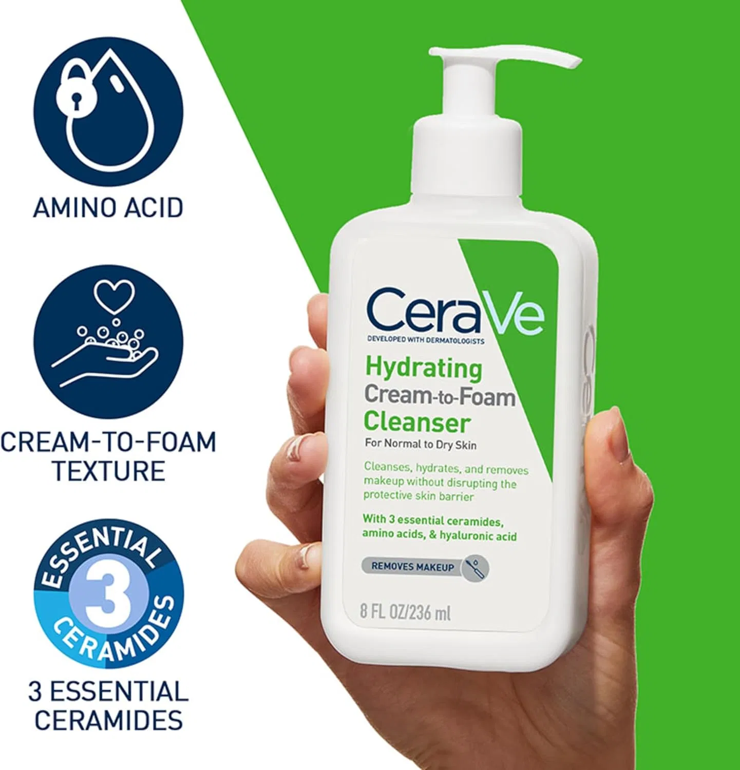 Крем для лица CeraVe — Очищающая пенка Hydrating Cream-to-Foam, 236 мл — фото 4