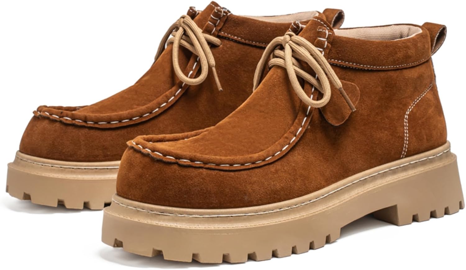 

Мужские замшевые ботинки чукка, средние по высоте, повседневные рабочие, прочные ботинки с массивной резиновой подошвой и контрастной строчкой, противоскользящая обувь на голенище для мужчин Kelibasi, коричневый