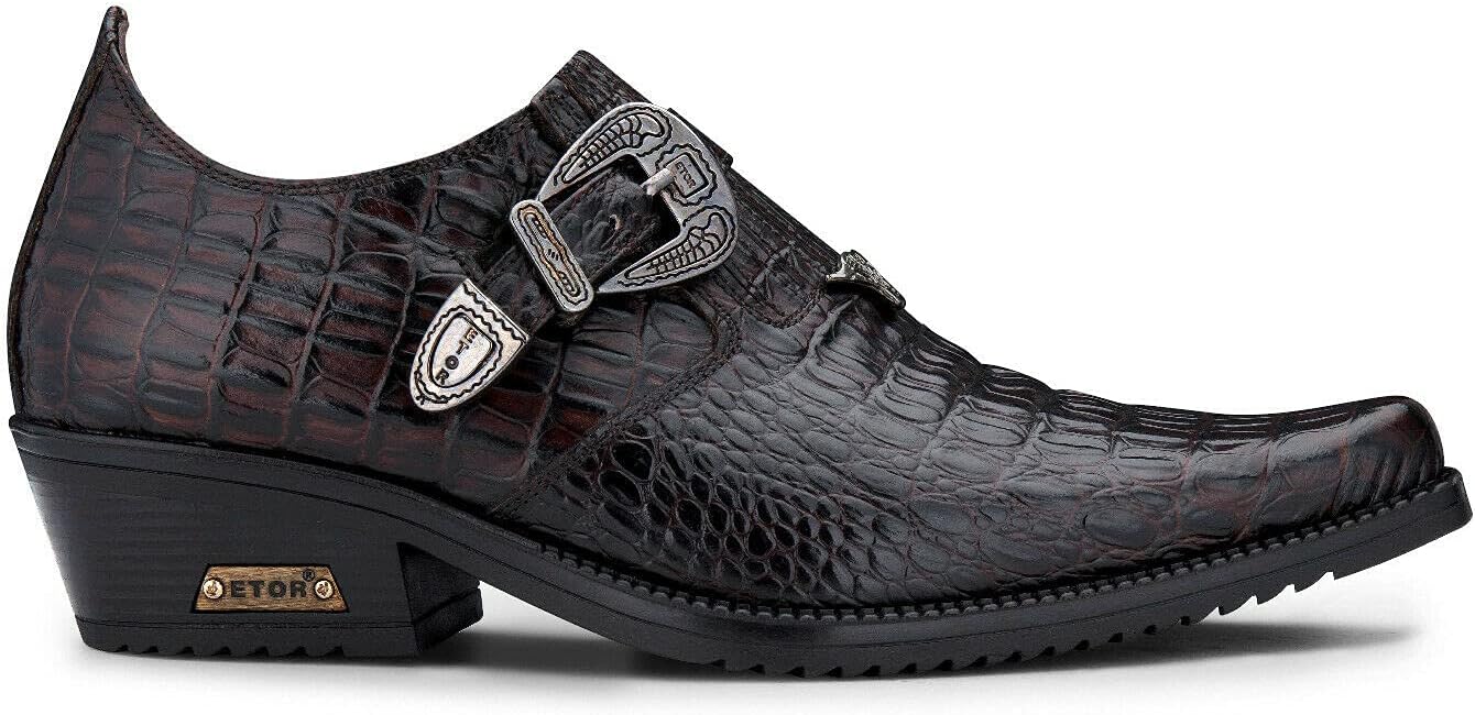 

Мужские настоящие кожаные западные танцевальные туфли, ботинки крокодилового стиля, кубинские байкерские панк-ботинки Infinity Leather, черный/коричневый