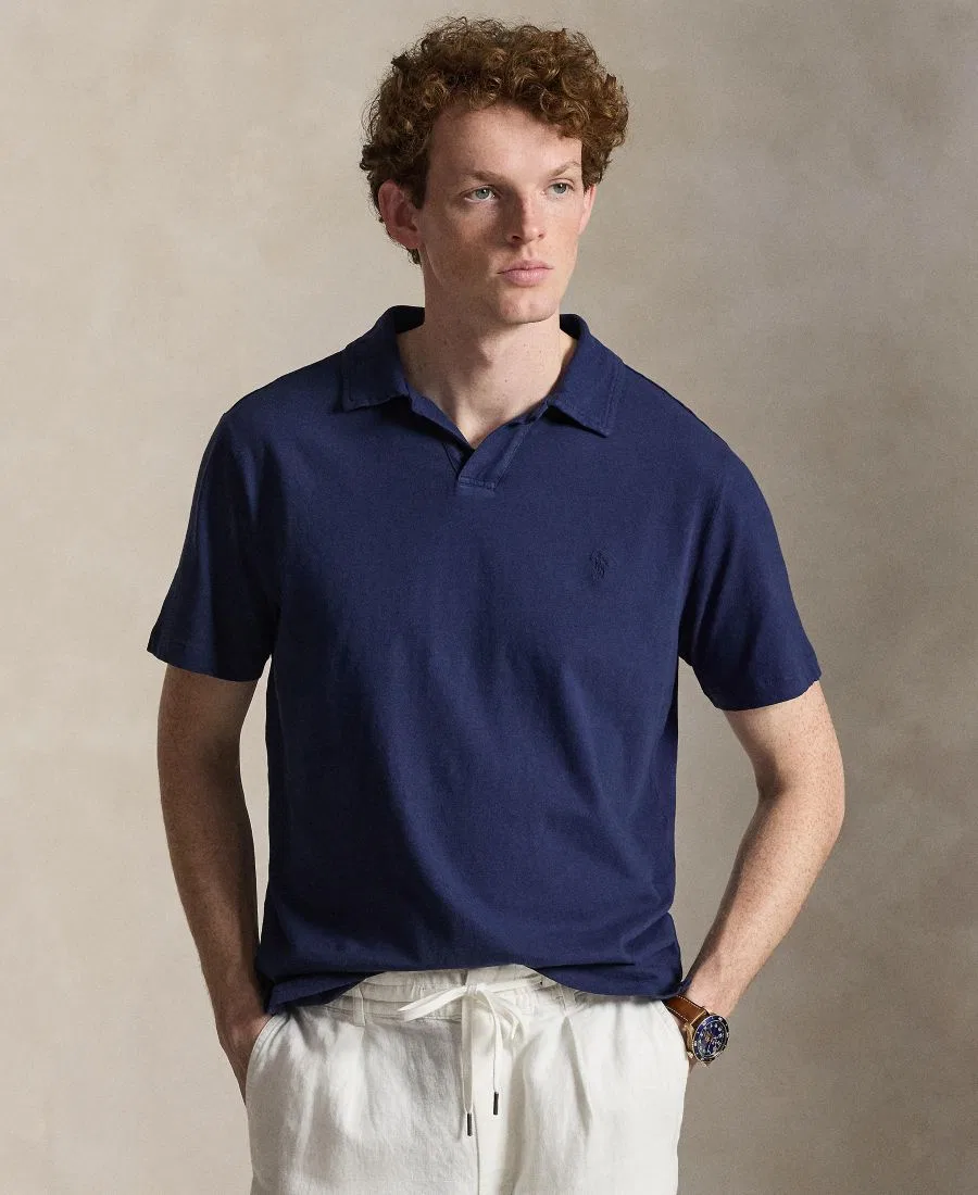 Поло из хлопка и льна стандартного кроя Polo Ralph Lauren, темно-синий