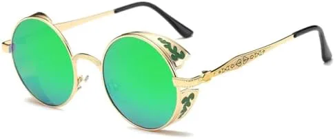 

Круглые солнцезащитные очки в стиле стимпанк 2027 года для мужчин и женщин, поляризованные, с боковыми щитками и рельефным узором в виде пламени MTZJH, 2