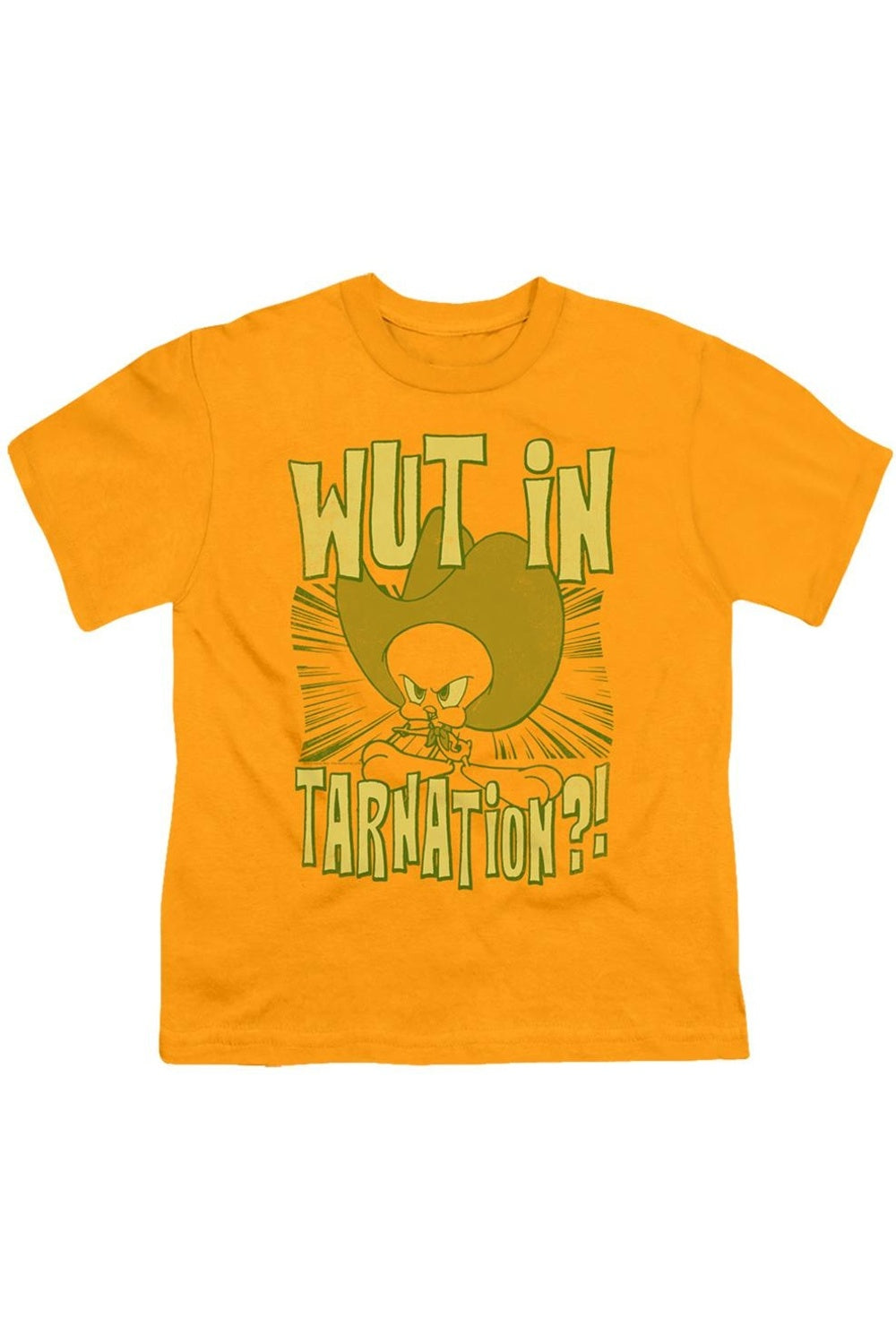 

Футболка с коротким рукавом Looney Tunes "Что за чертовщина" для детей Gildan, золотой