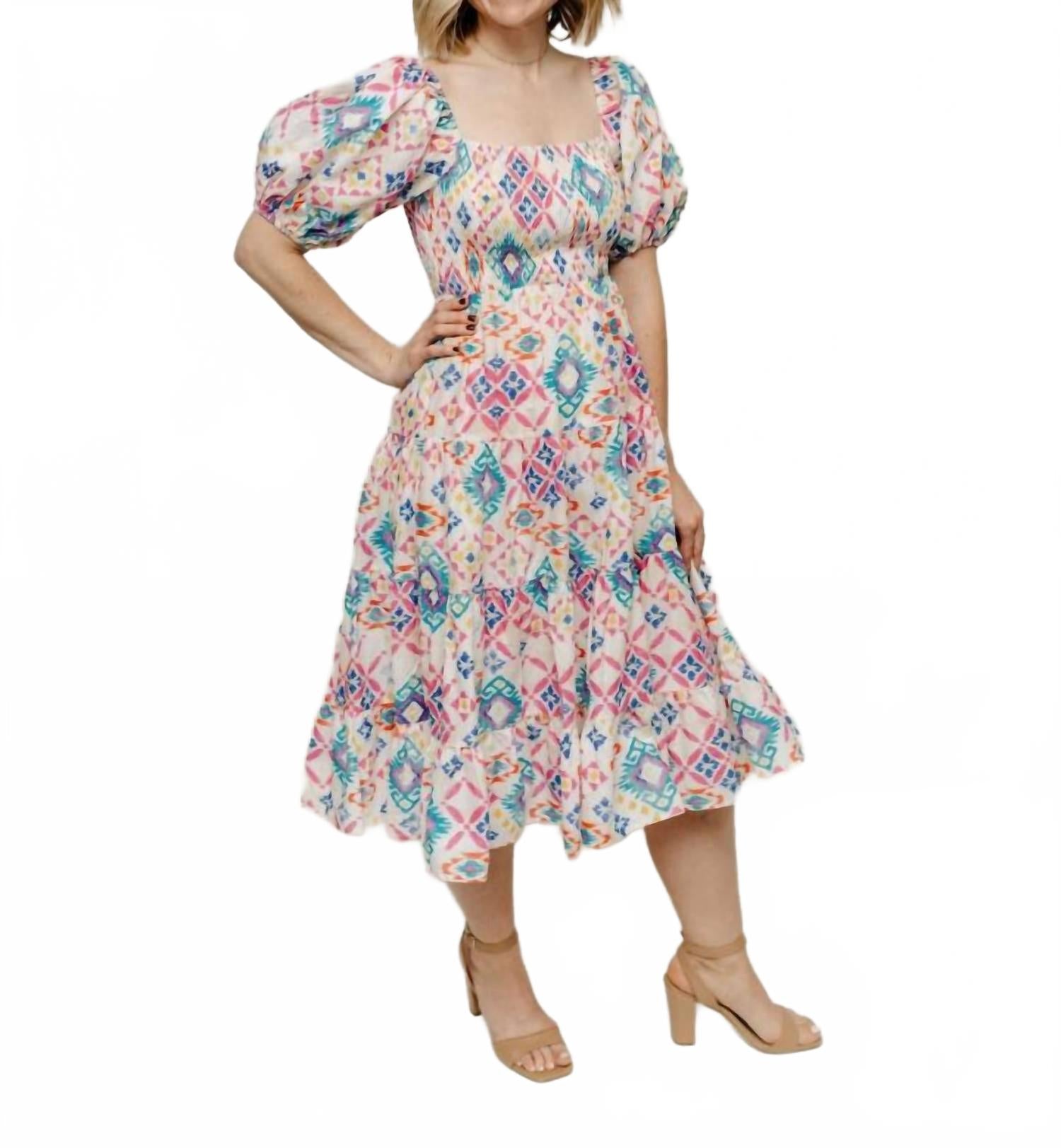 

Платье Mina с пышными рукавами миди в весеннем мультиколоре PINCH