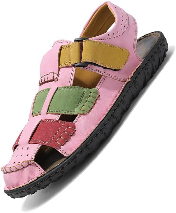 

Кожаные сандалии для рыбалки MODME, ручная работа, с закрытым носком, регулируемые, для летнего пляжа, повседневной прогулки и активного отдыха на улице, розовый