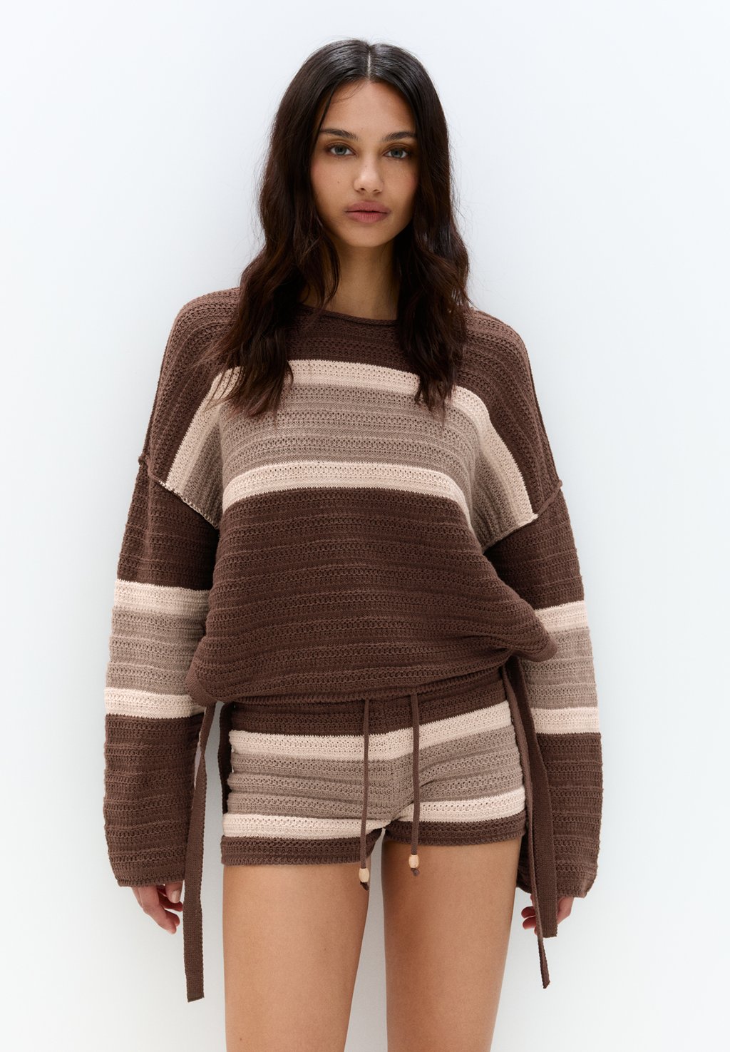 

Джемпер STRIPED PULL&BEAR, коричневый