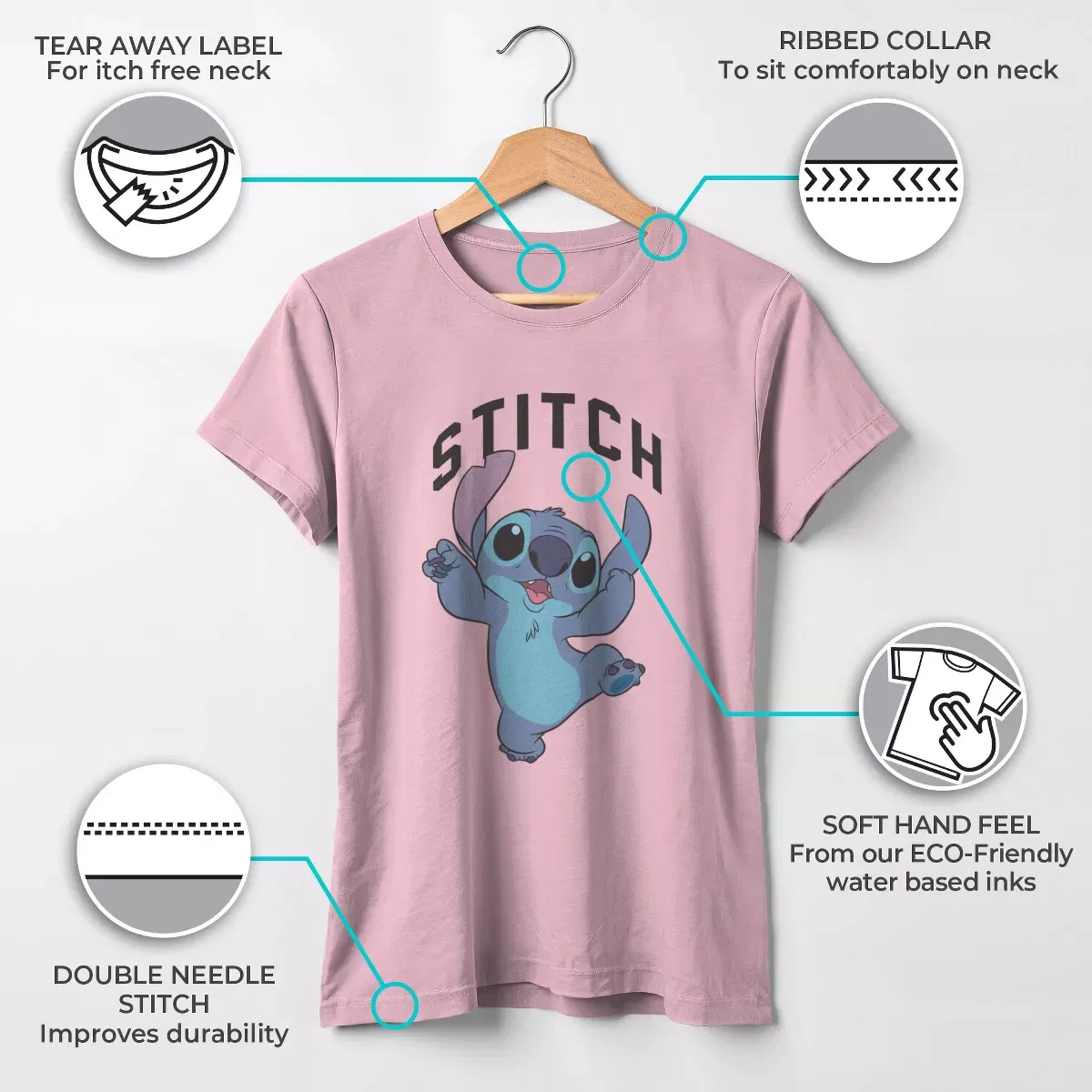 Детская футболка с принтом Jumping Stitch Lilo & Stitch, Light Pink — фото 3