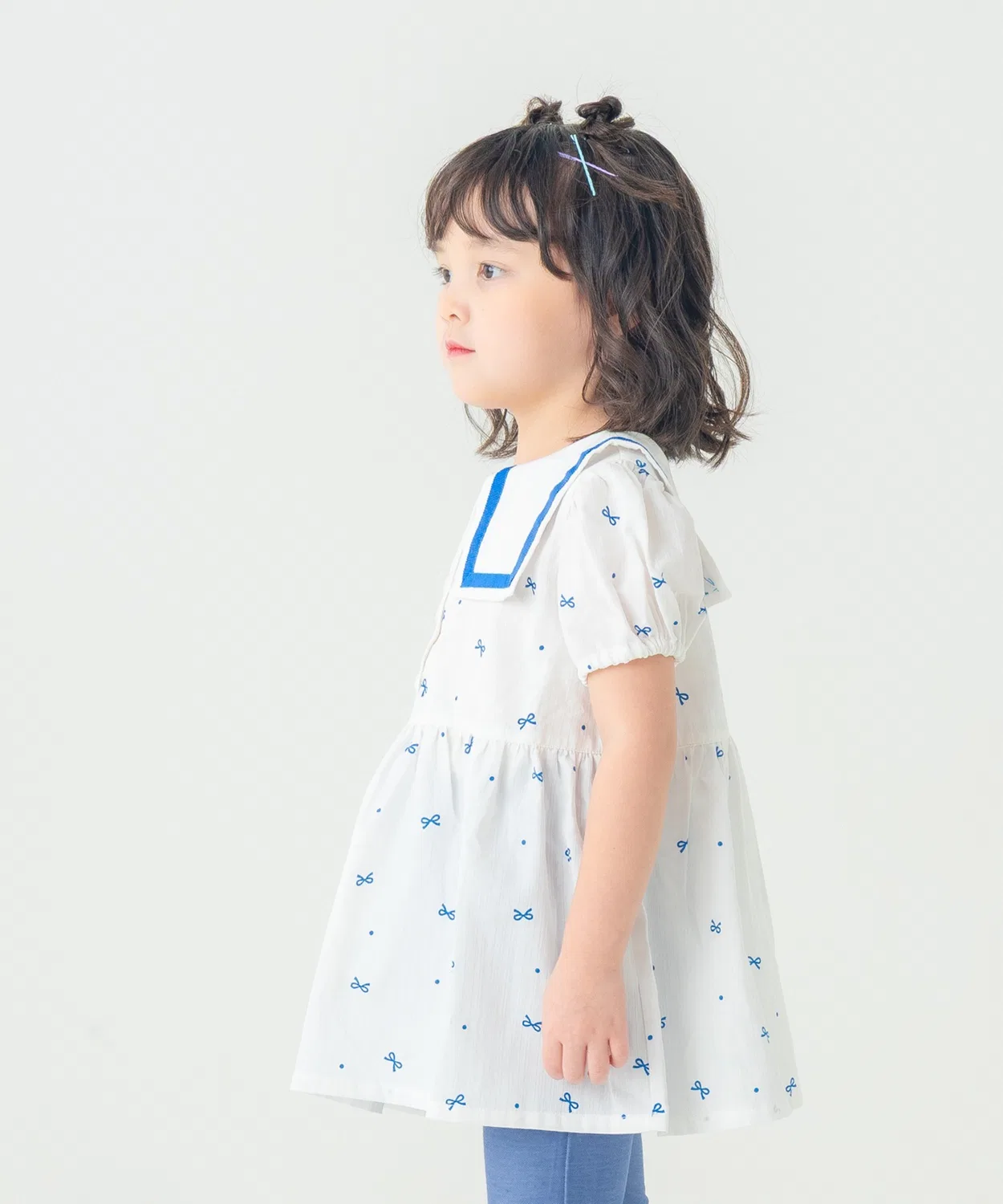 Детская туника с большим воротником, с принтом, модель Big Collar Ribbon, la poche biscuit, Pink — фото 4
