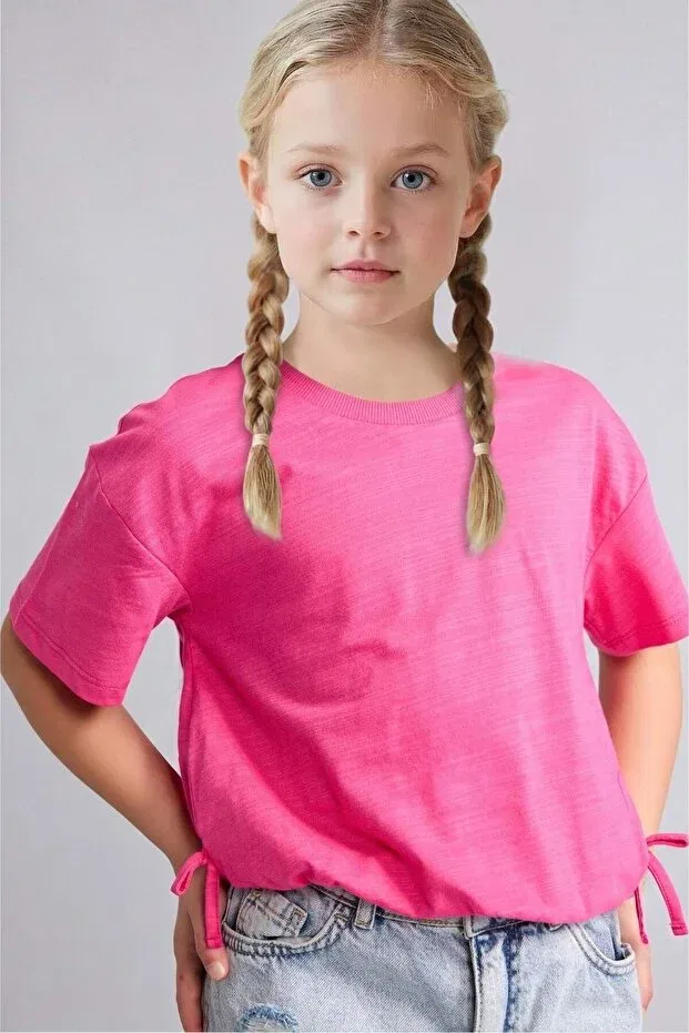 Детская футболка для девочек хлопковая Relax fit crew neck combed cotton short sleeve t-shirt for girls g1143a826sm Defacto, Pink-Pn178