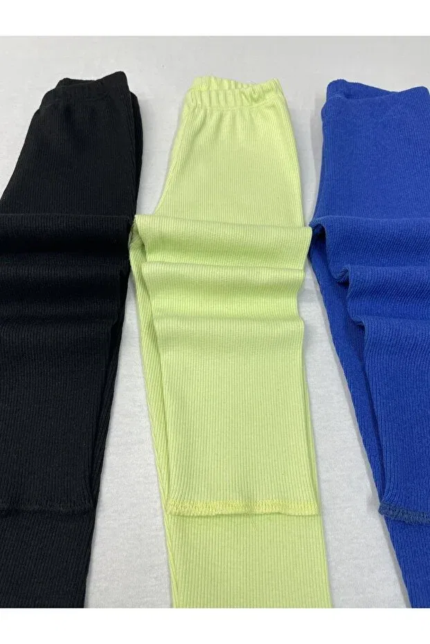 Детские леггинсы для девочек хлопковые 3-комплект Berat Moda, Black-Blue-F.Green — фото 3