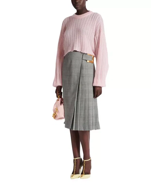 Женская юбка миди с принтом Midi skirt with prince of wales check Balmain, черный — фото 3