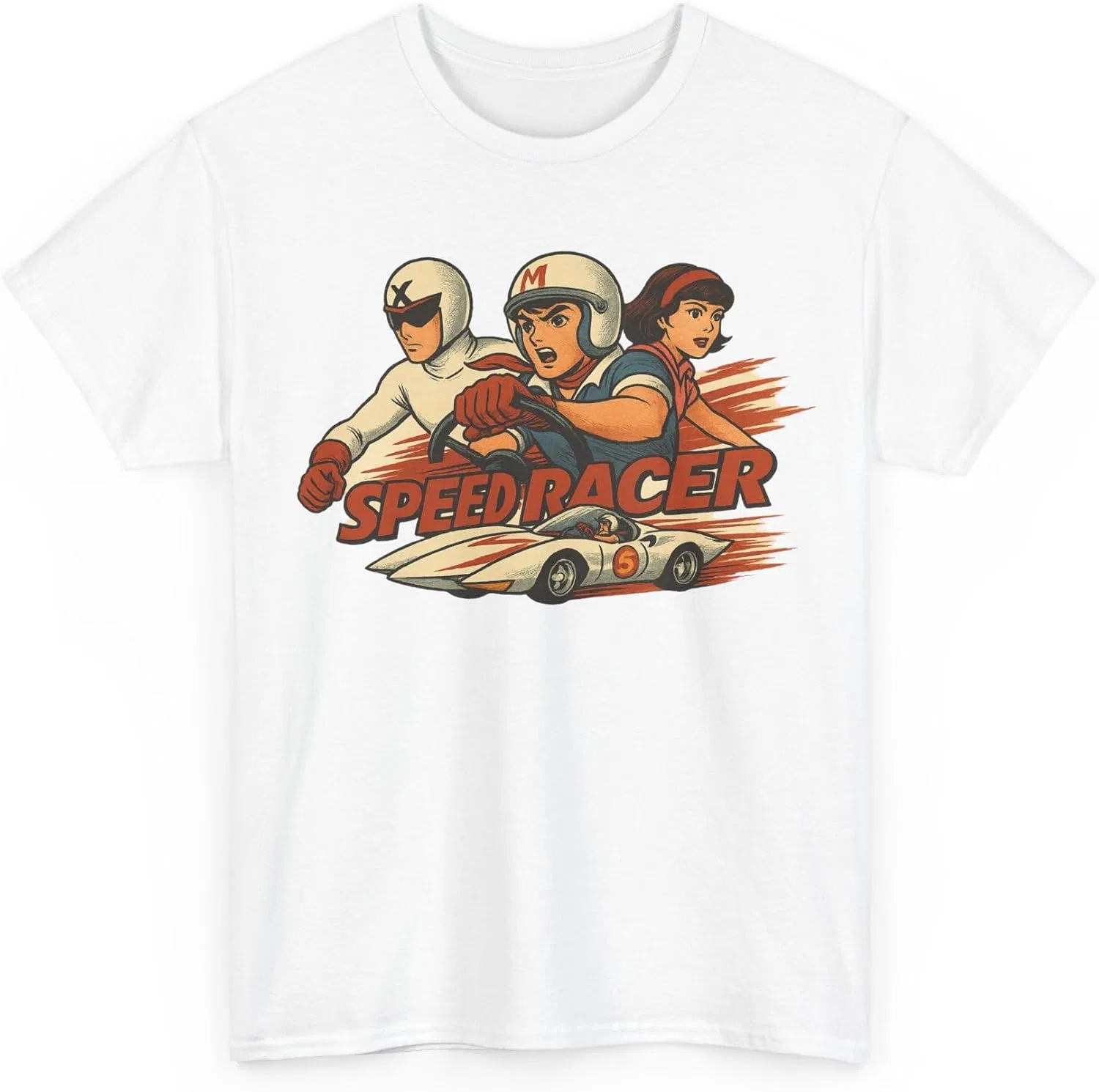 Женская футболка с принтом Retro Anime Inspired Speed Racer, белый
