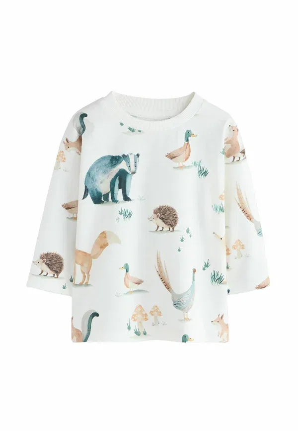 Футболка с длинным рукавом с принтом Regular fit - long sleeve all over print t-shirt - long sleeved top Next, Cream White Woodland Animals, белый