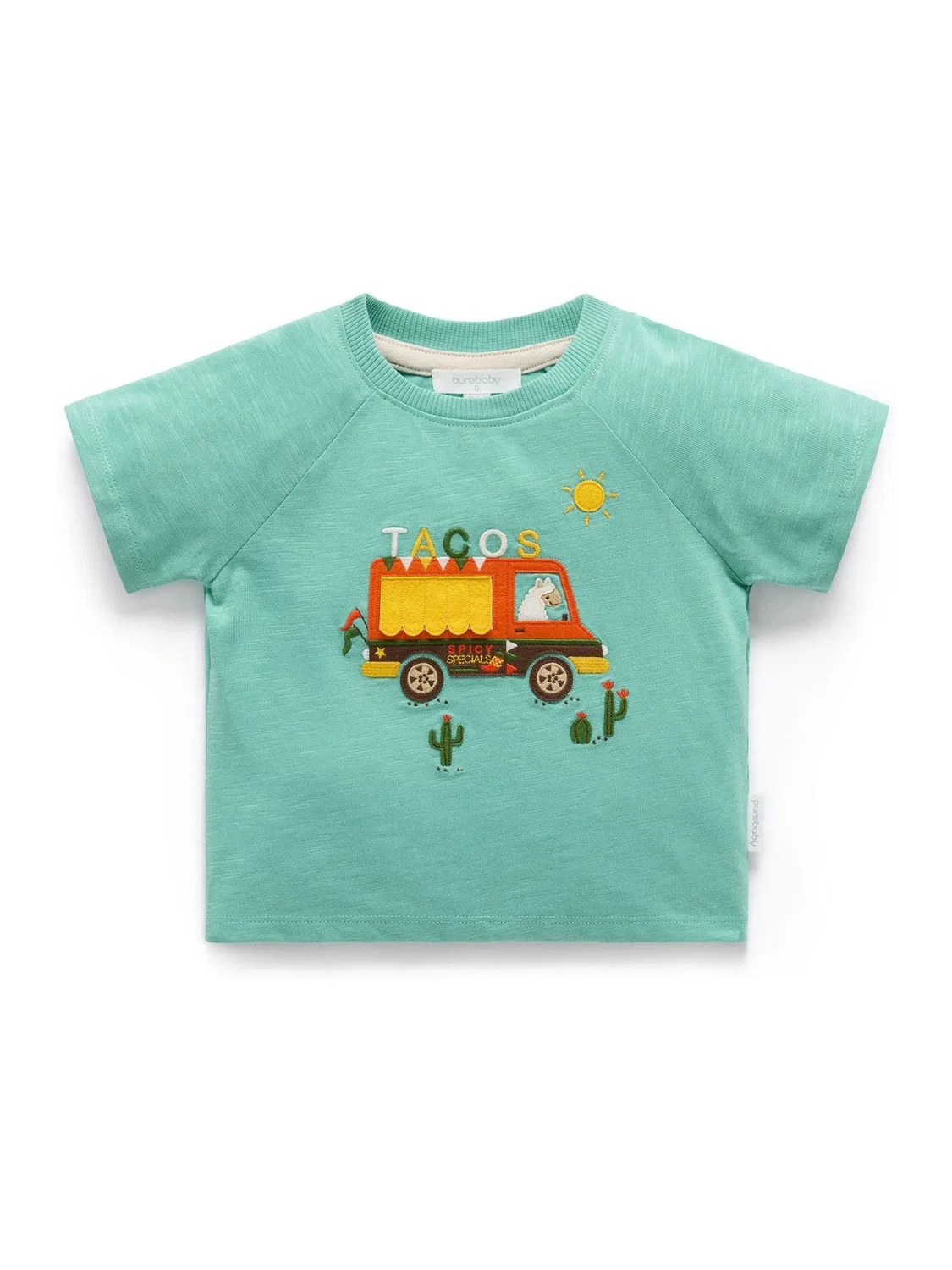 Футболка с аппликацией Taco Truck Relaxed Purebaby, зеленый — фото 2