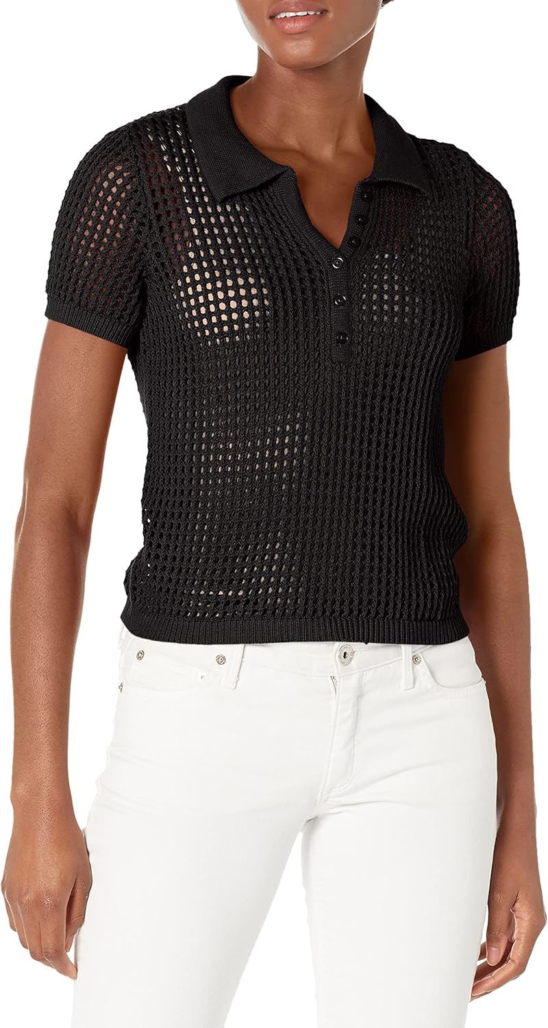 

Женская рубашка-поло Calvin Klein с открытыми стежкам и короткими рукавами, Black