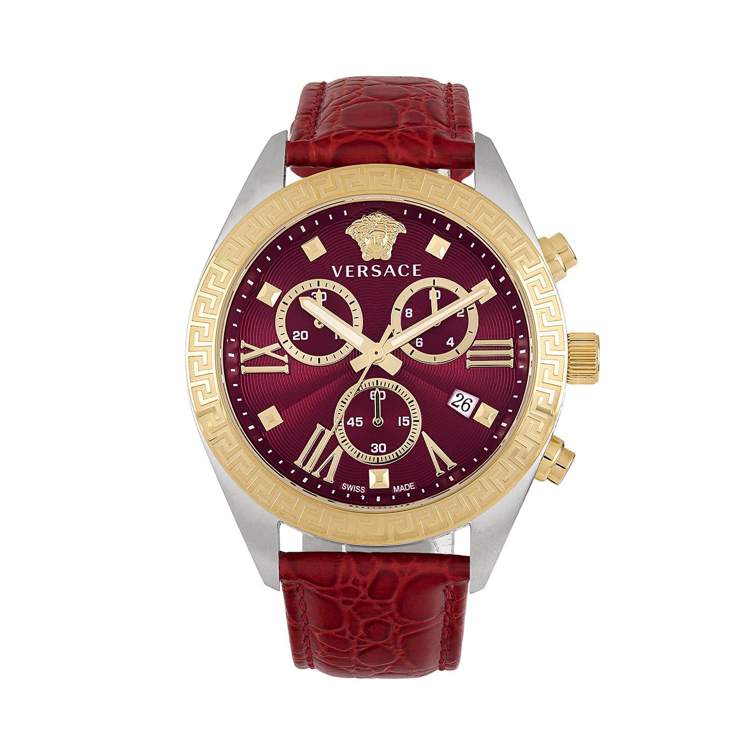 

Часы Greca Chrono из кожи Versace, цвет red/two tone/red