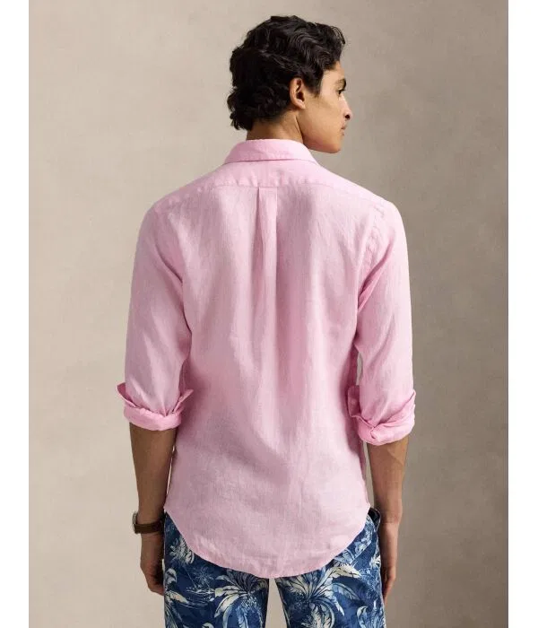 Мужская льняная рубашка с длинным рукавом Custom Fit Polo Ralph Lauren, Rosa — фото 3