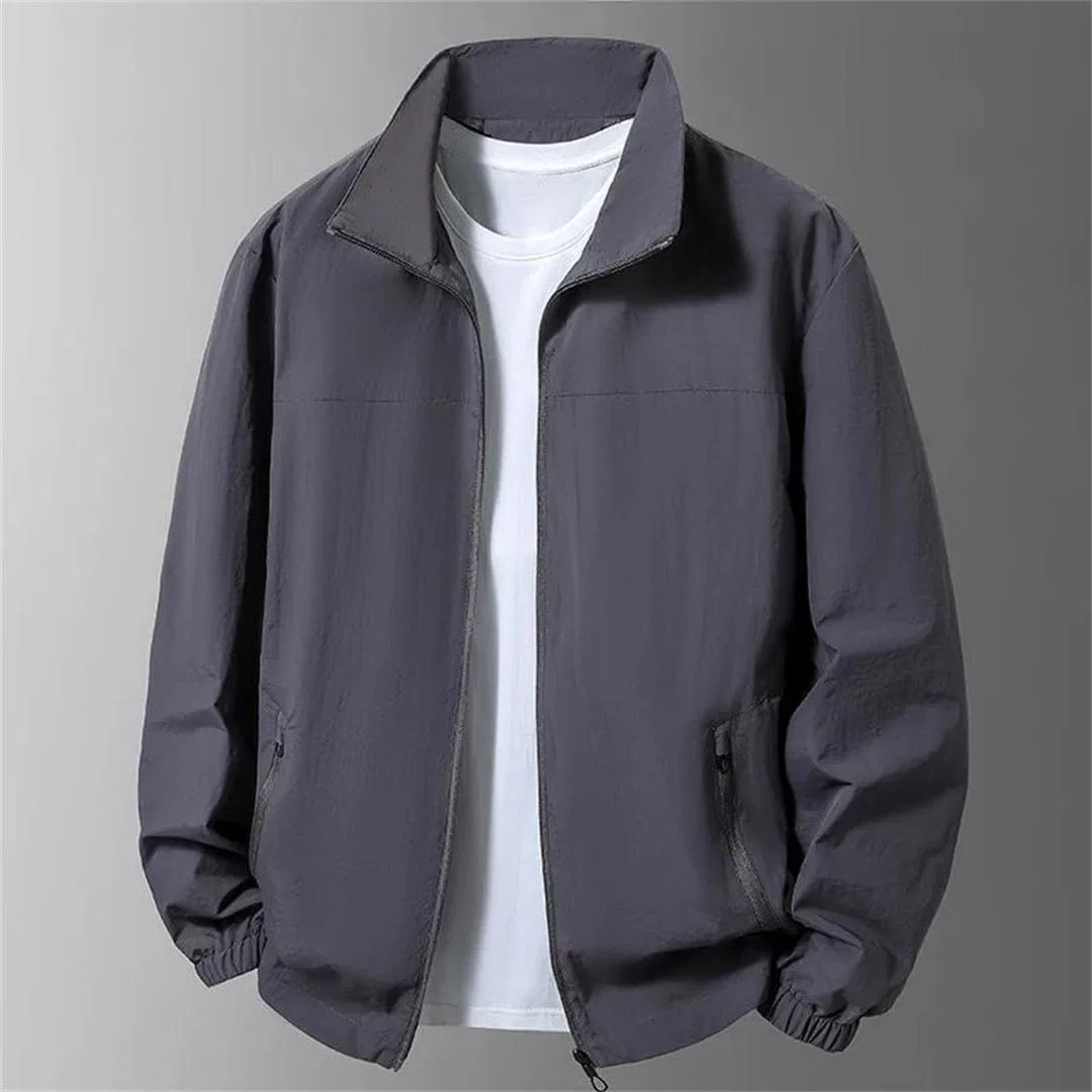 Мужское легкое пальто с воротником-стойкой, Work Coat, тёмно-серый — фото 4